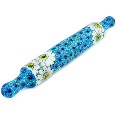 Polish Pottery Rolling Pin 18&quot; Pansies And Daisies UNIKAT