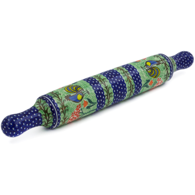 Polish Pottery Rolling Pin 18&quot; Rooster Dance UNIKAT