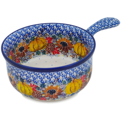 Polish Pottery Round Baker with Handles 10&quot; Autumn Falling Leaves UNIKAT