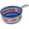 Polish Pottery Round Baker with Handles 10&quot; Cherry Colored Florals UNIKAT