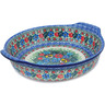 Polish Pottery Round Baker with Handles 10-inch Country Bouquet UNIKAT