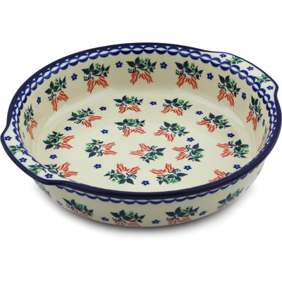 Polish Pottery Round Baker with Handles 10&frac14;-inch Fire Cracker