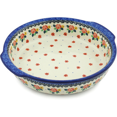 Polish Pottery Round Baker with Handles 10&frac14;-inch Garden Party