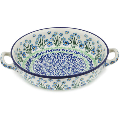 Polish Pottery Round Baker with Handles 10-inch Medium Blue April Showers