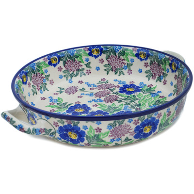 Polish Pottery Round Baker with Handles 10-inch Medium Byzantium Bliss UNIKAT