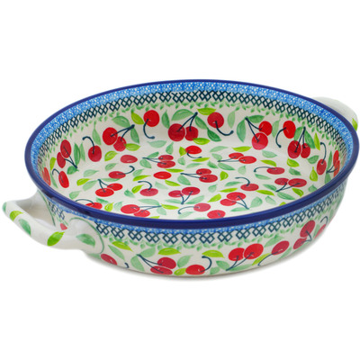 Polish Pottery Round Baker with Handles 10-inch Medium Cherry Sweet