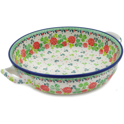 Polish Pottery Round Baker with Handles 10-inch Medium Clover Flower Wreath