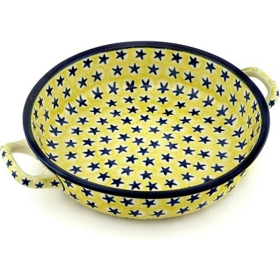 Polish Pottery Round Baker with Handles 10-inch Medium