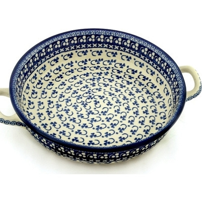 Polish Pottery Round Baker with Handles 10-inch Medium Hooking Shamrocks