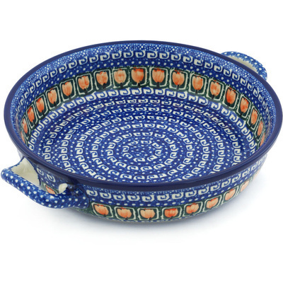 Polish Pottery Round Baker with Handles 10-inch Medium Lovely Canon UNIKAT