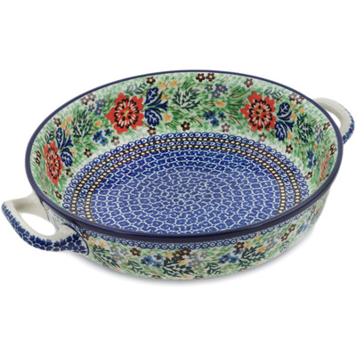 Polish Pottery Round Baker with Handles 10-inch Medium Lovely Spring Day UNIKAT