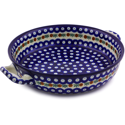 Polish Pottery Round Baker with Handles 10-inch Medium Mosquito