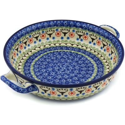 Polish Pottery Round Baker with Handles 10-inch Medium State Of Texas