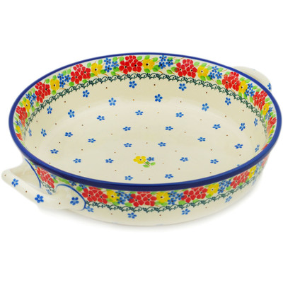 Polish Pottery Round Baker with Handles 10-inch Medium Sunny Spring