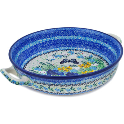 Polish Pottery Round Baker with Handles 10-inch Medium Sweet Nectar UNIKAT