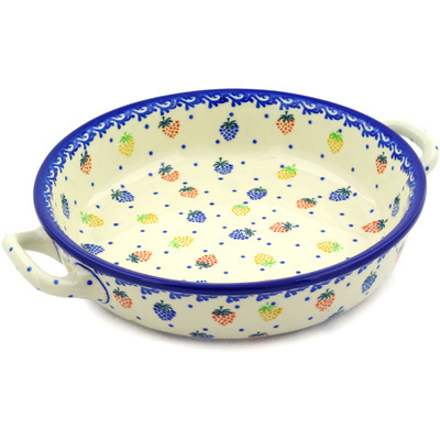 Polish Pottery Round Baker with Handles 10-inch Medium Very Berry