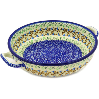 Polish Pottery Round Baker with Handles 10-inch Medium Woodland Lace