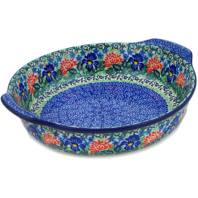 Polish Pottery Round Baker with Handles 10-inch Midnight Iris UNIKAT