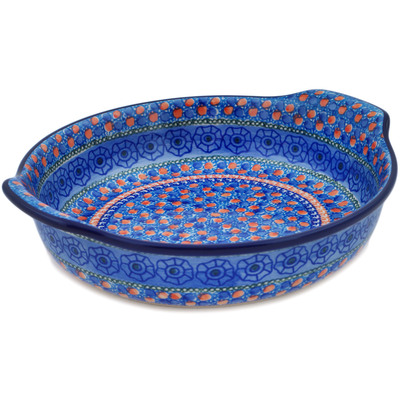 Polish Pottery Round Baker with Handles 10-inch Midnight Tango UNIKAT