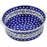 Polish Pottery Round Baker with Handles 10&quot; Peacock Forget-me-not