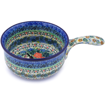 Polish Pottery Round Baker with Handles 10&quot; Robbin&#039;s Meadow UNIKAT