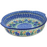 Polish Pottery Round Baker with Handles 10&frac14;-inch Sapphire Lilies UNIKAT