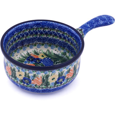 Polish Pottery Round Baker with Handles 10&quot; Splendid Blue Meadow UNIKAT