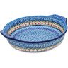 Polish Pottery Round Baker with Handles 10-inch Winter Forest UNIKAT