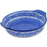 Polish Pottery Round Baker with Handles 10-inch Wreath Of Blue UNIKAT