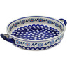 Polish Pottery Round Baker with Handles 11&quot; Peacock Forget-me-not