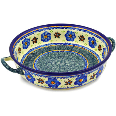 Polish Pottery Round Baker with Handles 13&quot; Circle The Garden UNIKAT