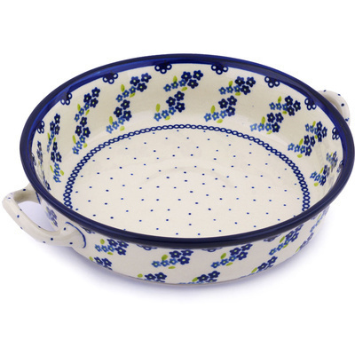 Polish Pottery Round Baker with Handles 13&quot;