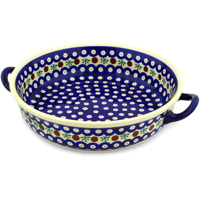 Polish Pottery Round Baker with Handles 13&quot; Mosquito