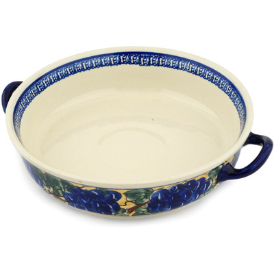 Polish Pottery Round Baker with Handles 13&quot; Tuscan Grapes