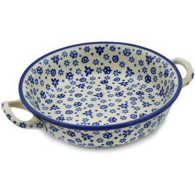 Polish Pottery Round Baker with Handles 6&frac12;-inch Blue Confetti