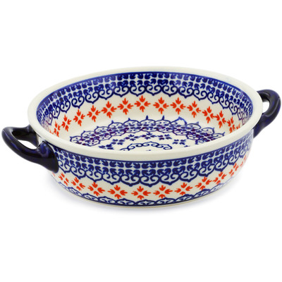 Polish Pottery Round Baker with Handles 6-inch Blue Heart