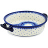 Polish Pottery Round Baker with Handles 6-inch Blue Lace Heart