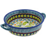 Polish Pottery Round Baker with Handles 6-inch Cucumber Patch