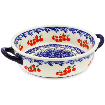 Polish Pottery Round Baker with Handles 6-inch Fruit Wave
