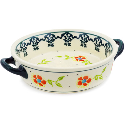 Polish Pottery Round Baker with Handles 6-inch Sunny Bloodstone