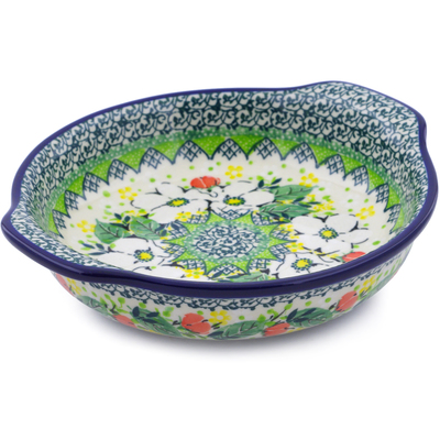 Polish Pottery Round Baker with Handles 7&quot; Hidden Pansy UNIKAT