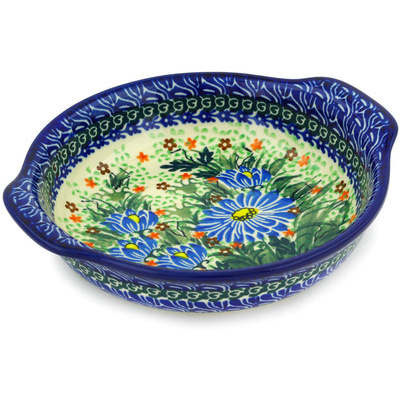 Polish Pottery Round Baker with Handles 7&quot; Star Meadow UNIKAT