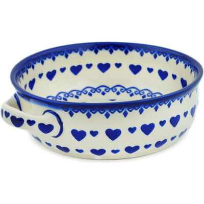 Polish Pottery Round Baker with Handles 8&quot; Blue Valentine