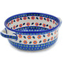 Polish Pottery Round Baker with Handles 8&quot; Daisy Stitches