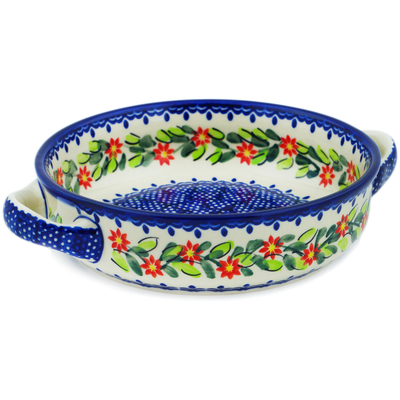 Polish Pottery Round Baker with Handles 8&quot; Elegant Garland