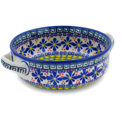 Polish Pottery Round Baker with Handles 8&quot; Irish Spring