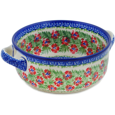 Polish Pottery Round Baker with Handles 8&quot; Midsummer Bloom