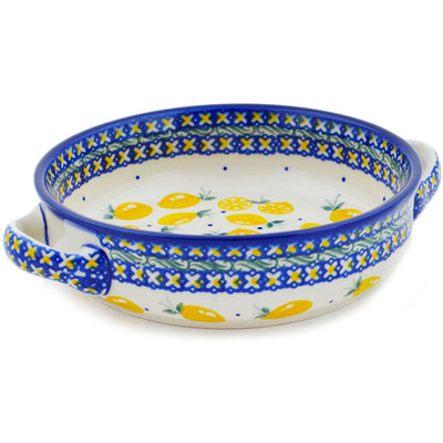 Polish Pottery Round Baker with Handles 8&quot; When Life Gives You Lemons