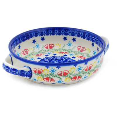 Polish Pottery Round Baker with Handles 8&quot; Wreath Of Bealls