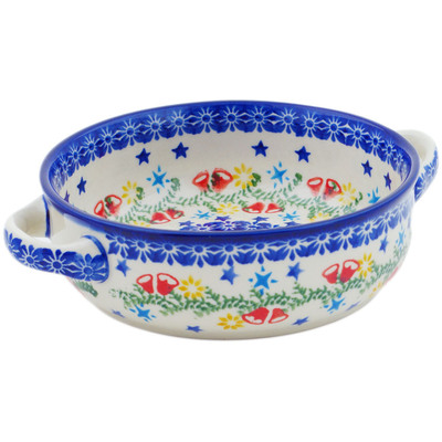 Polish Pottery Round Baker with Handles 8&quot; Wreath Of Bealls